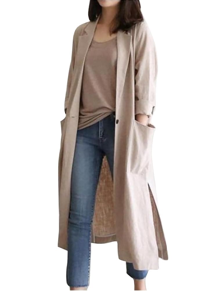 Cotton Linen Blazer Casual Spring Jackets Trench Coat