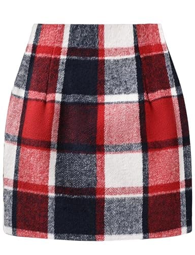 Trendy AURUZA High Waist Plaid Mini Skirts for Women Christmas Fall Winter