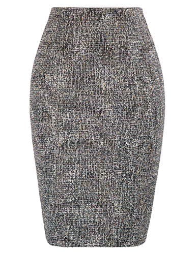 KKate Kasin Women's Elastic Waist Stretch Tweed Pencil Skirt — Black