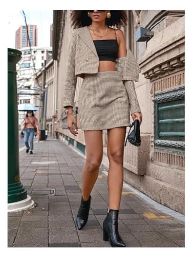 Floerns Women's Casual Houndstooth Straight A-Line Zipper Mini Skirt