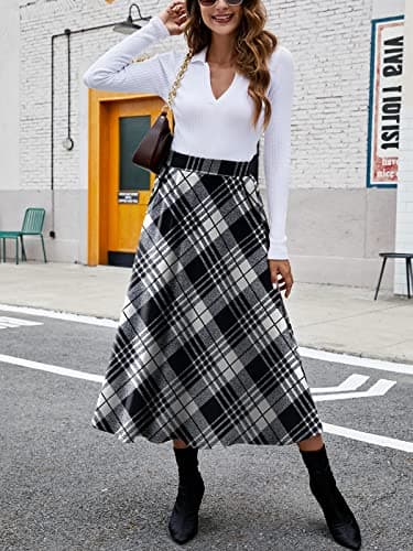 HUSKARY Plaid Midi Skirt for Women 2025 Fall Winter