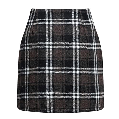 Elastic Waist Zipper Pencil Skirt: Vintage Women's Plaid Mini Above Knee Short Skirts — 02-black Plaid