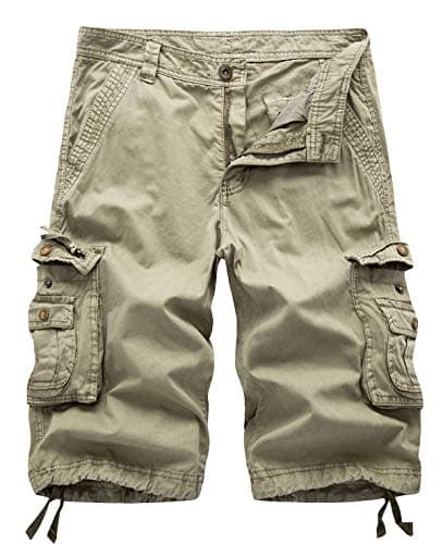 IDEALSANXUN Men's Casual Loose Fit Multi-Pocket Military Style Shorts — Light Khaki