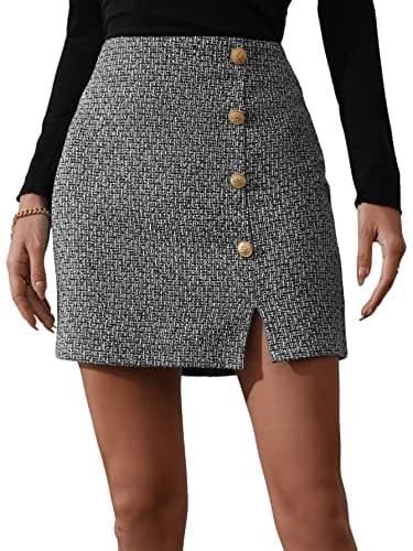 SweatyRocks Women's Elegant High Waist A-line Plaid Mini Skirt — Black Slit
