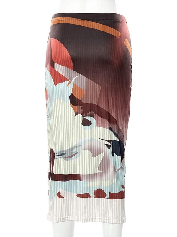 Avanova Women's Floral Print Pencil Midi High-Waisted Skirt