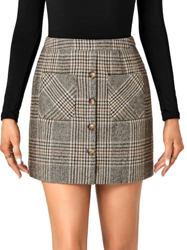 LYANER Women's Plaid High Waist Mini Skirt with Pockets