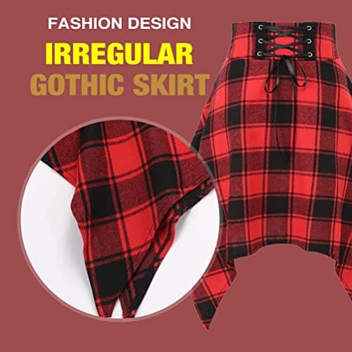 IDEALSANXUN High-Waisted Asymmetrical Lace-Up Plaid Mini Skirt for Women