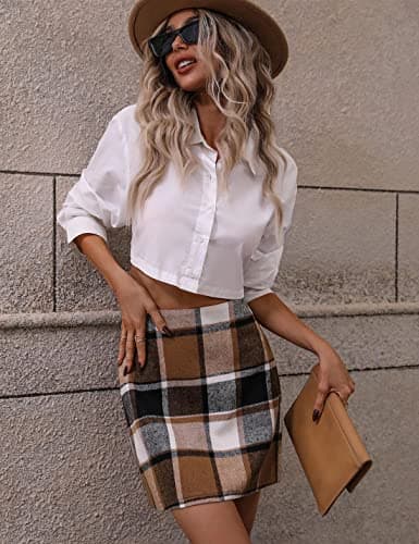 UANEO High Waisted Plaid Mini Skirt for Women