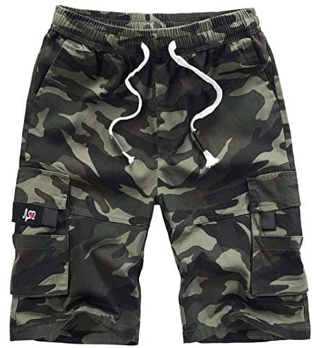 XinYangNi Men's Cargo Shorts Elastic Waist Casual Outdoor Lightweight Work Shorts Multi-Pockets — Cp Camo