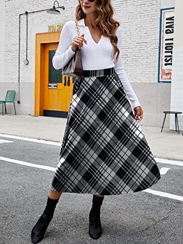 HUSKARY Plaid Midi Skirt for Women 2025 Fall Winter