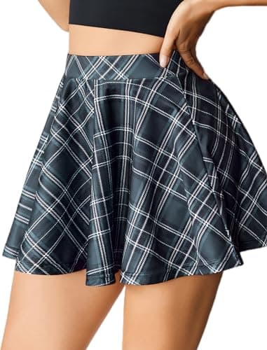 Avidlove Plaid High Waist A-Line Mini Skirt for Schoolgirl — Grey Plaid
