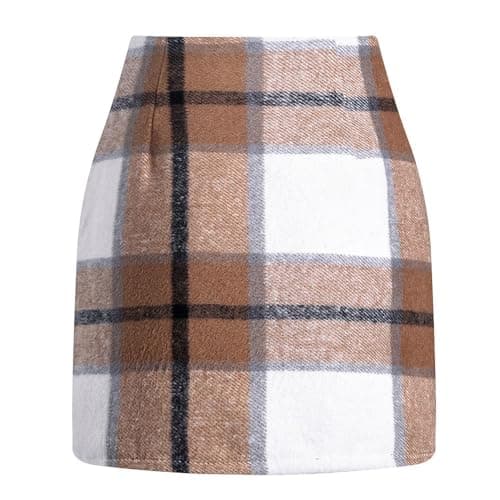 QUFECH High-Waisted Wool A-Line Plaid Skirts for Women Fall Winter