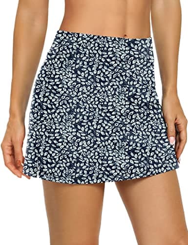 LouKeith Women's Golf Skirts Mini Skorts Summer Workout Shorts with Pockets — Pattern 1-white Leaves
