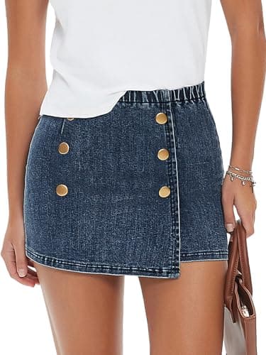 EXLURA Women's High Waist Elastic Plaid Mini Skirt — Denim Blue