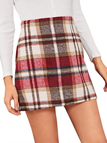 MakeMeChic Women's High Waisted Plaid Pencil Mini Skirt