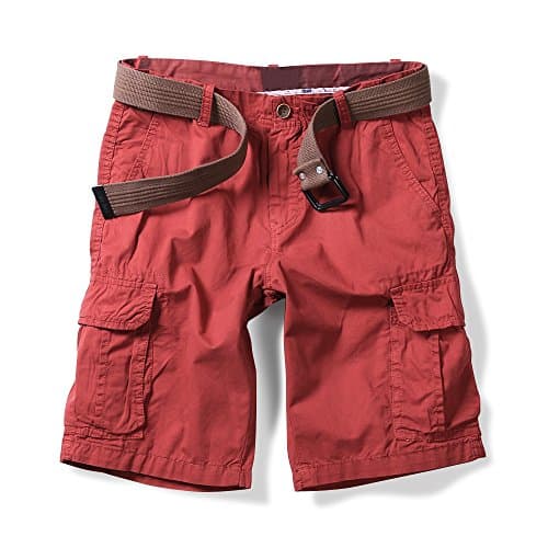 OCHENTA Men's Lightweight Cargo Shorts with Pockets Casual Cotton Shorts (No Belt) — Red