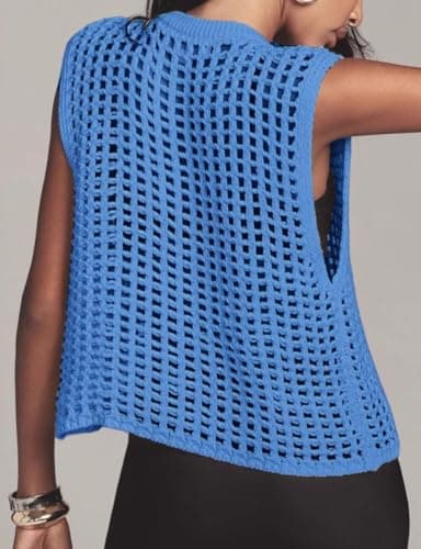 IDEALSANXUN Women's Trendy Spring Crochet Sleeveless Cardigan Vest