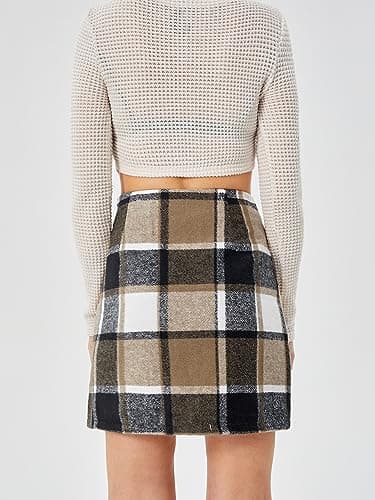 Scacto Women's High-Waisted Zipper Side Plaid Mini Skirt