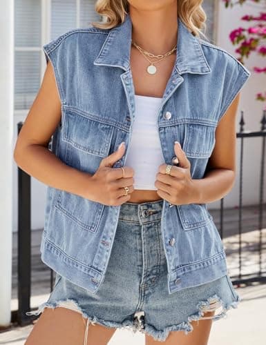 IDEALSANXUN Women's Casual Oversized Sleeveless Denim Jacket