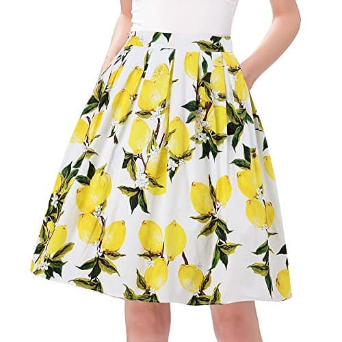Taydey Vintage Pleated A-Line Skirts for Women — Yellow Lemon