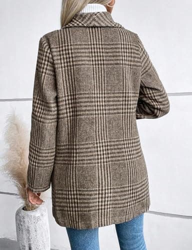Long Wool Plaid Blazer for Women's Fall and Winter Outfits