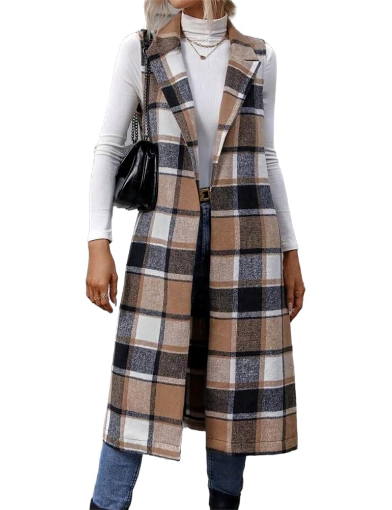 Women's Plaid Sleeveless Vest Cardigan for Fall/Winter