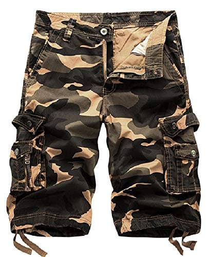 IDEALSANXUN Men's Casual Loose Fit Multi-Pocket Military Style Shorts — Camo Khaki