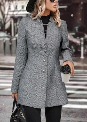 Yoeasy Women's Mid-Length Wool Blend Pea Coat