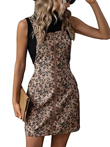 Floerns Women's Casual V-Neck A-Line Corduroy Pinafore Dress — Camel Brown