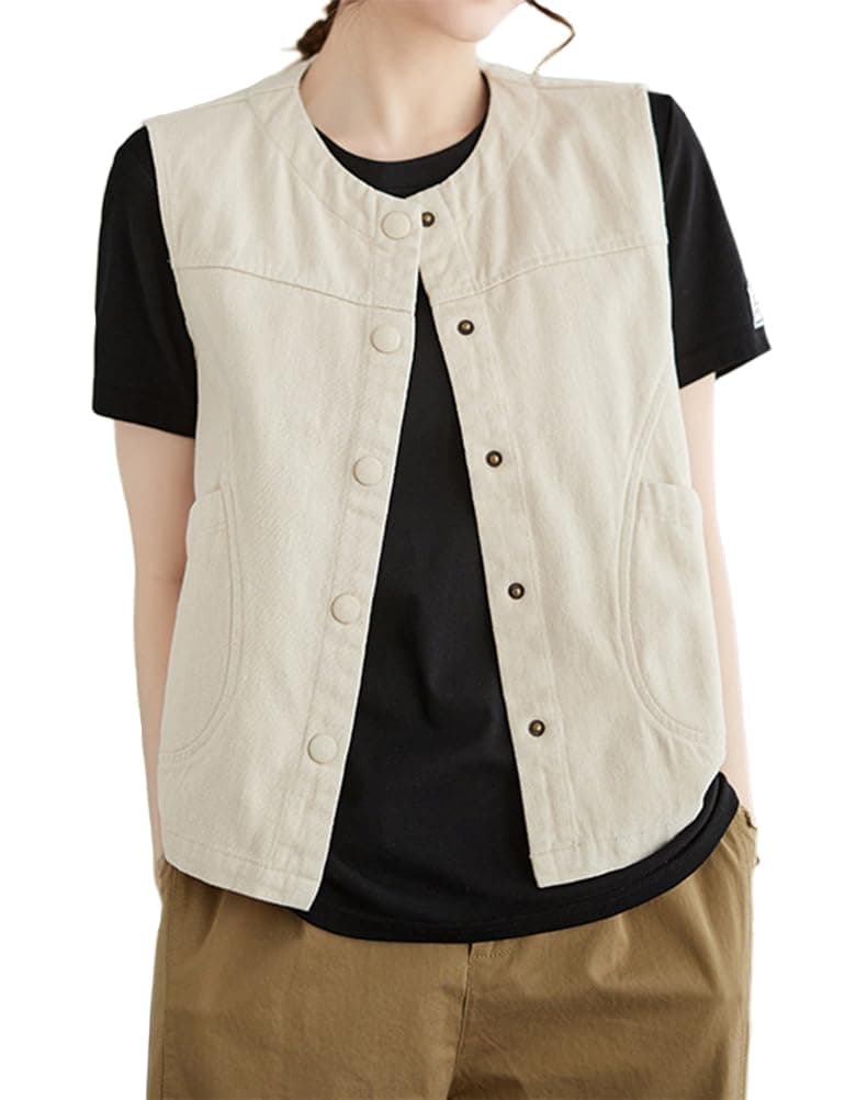 IDEALSANXUN Women's Cotton Linen Vest for Spring Jackets Outerwear