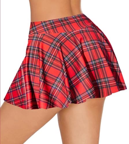 Avidlove Mini Pleated Drawstring Skater Skirt S-XXL — Red Plaid