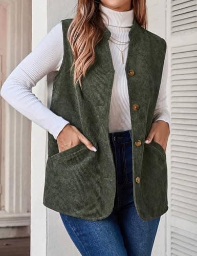 IDEALSANXUN Women's Corduroy Vest for Fall Winter Casual Button-Up Sleeveless Tops