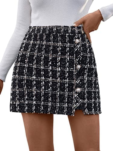 SweatyRocks Women's Elegant High Waist A-line Plaid Mini Skirt — Black Pearl