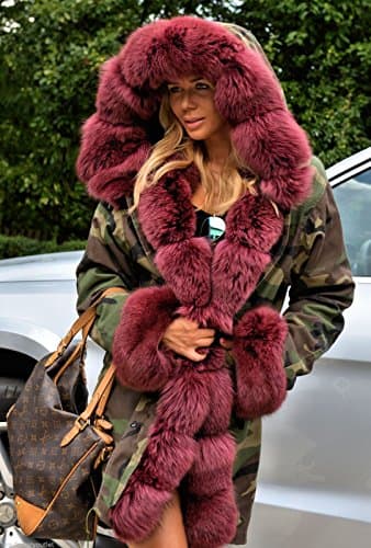 Roiii Women's Warm Winter Thicken Hooded Down Parka Jacket — Camo Wine