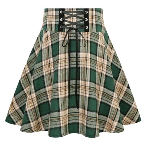 2024 Gothic Plaid Mini Skirts for Women - Short High Waist — Plaid Green 03