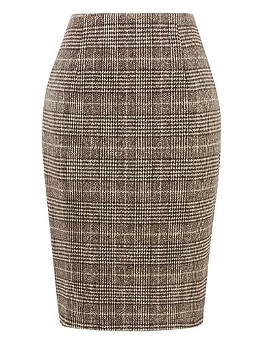 2024 Fall/Winter Plaid Midi Skirt for Women — Grid Coffee