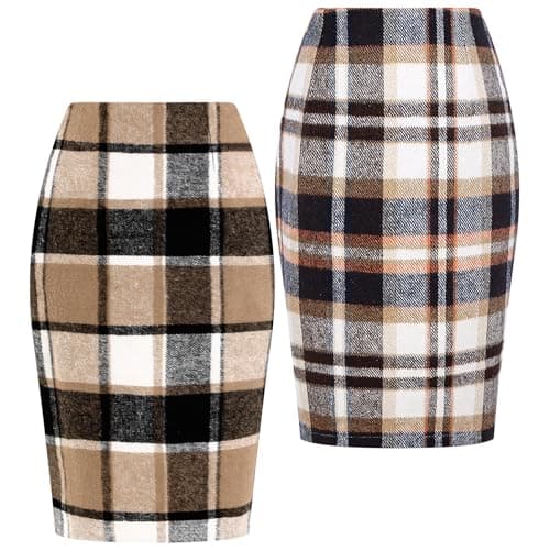 2-Pack Women's Wool Plaid Midi Skirts for Fall/Winter 2024