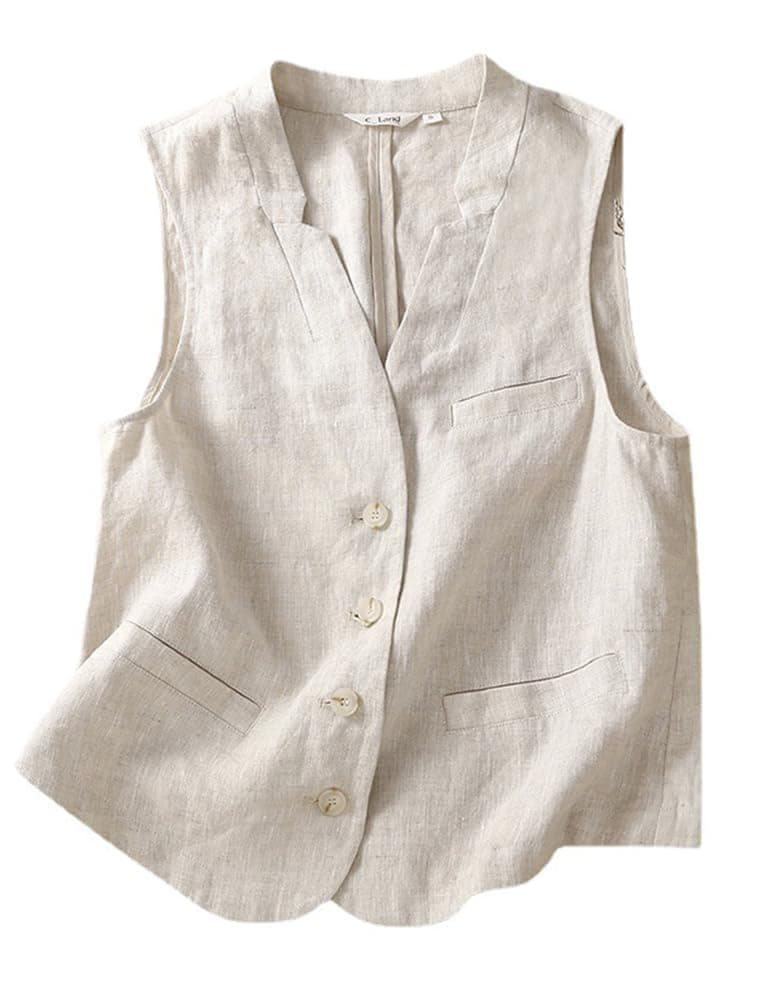 Lightweight Linen Vest for Women: Casual Sleeveless Blazer for Spring/Summer