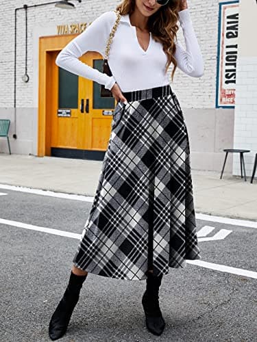 HUSKARY Plaid Midi Skirt for Women 2025 Fall Winter