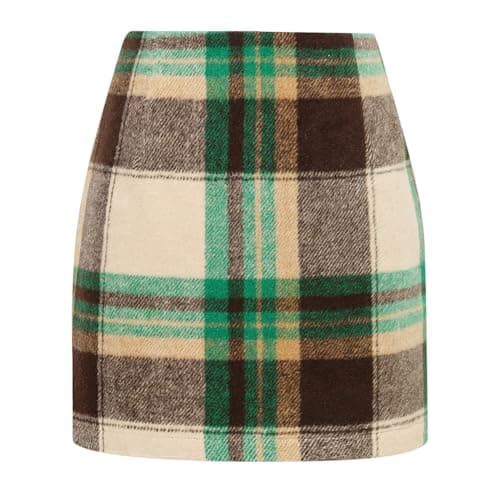 Women's Plaid Wool Mini Skirt for Fall and Winter — Green Coffee
