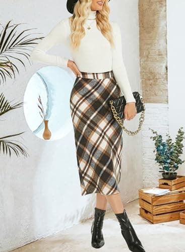 RANPHEE Womens Vintage Flannel Plaid Midi Skirt
