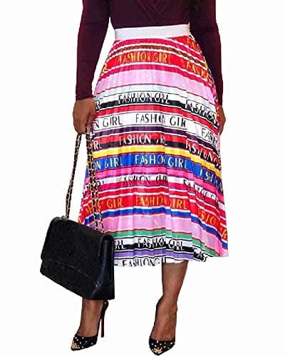 Graffiti Pleated Skirts with Cartoon Print for Women — Stripes Letter Tailor