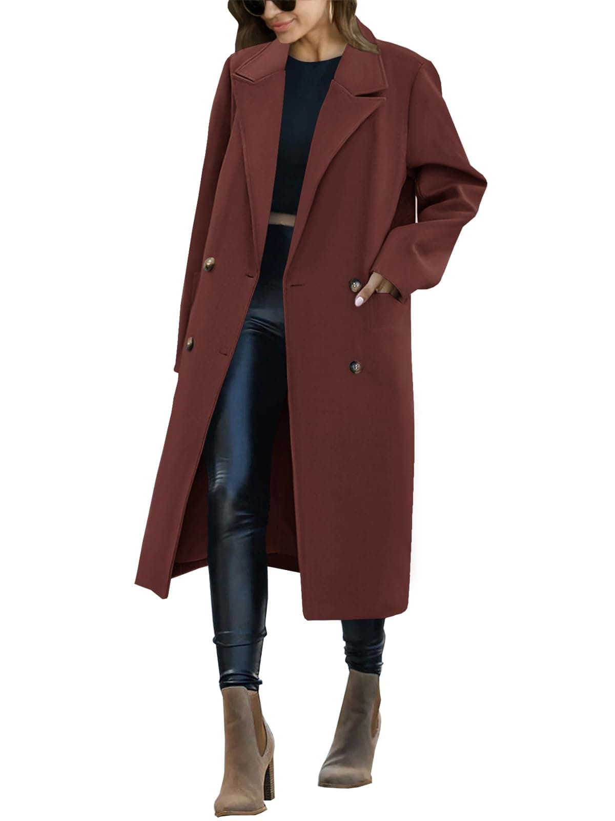 Saodimallsu Women's Trench Coat Winter Long Pea Coat Casual Office Overcoat with Pockets