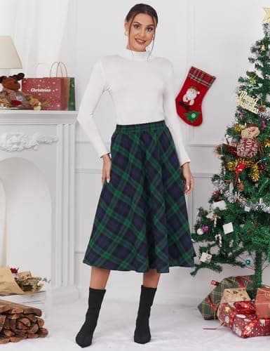 Women's Plaid A-line Midi Pleated Skirt