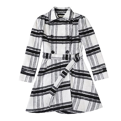 ForeMode Women'sDouble Breasted Wool Pea Coat with Belt Buckle — Plaid2