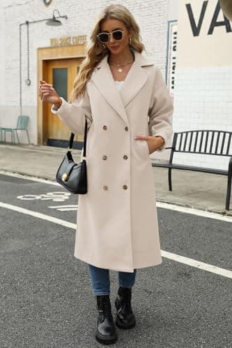 BZB Women's Elegant Double Breasted Pea Coat Winter Wool Blend Notched Collar