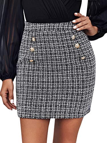 SweatyRocks Women's Elegant High Waist A-line Plaid Mini Skirt — Grey