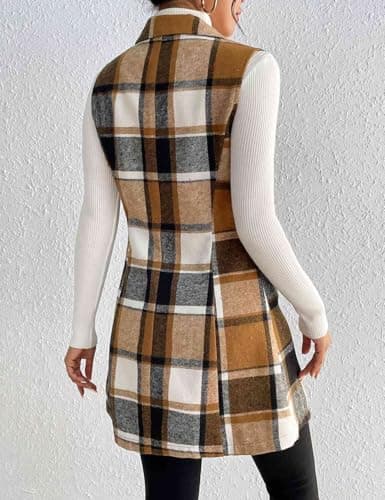 IDEALSANXUN Wool Plaid Vest for Women Fall Winter Sleeveless Blazer Jackets