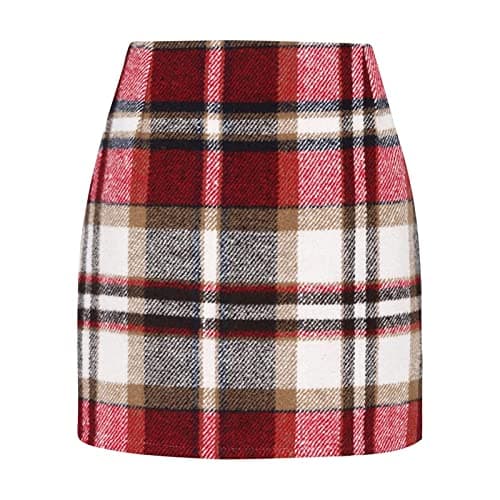 SSPalu High Waisted Plaid Mini Skirts for Women Winter Bodycon