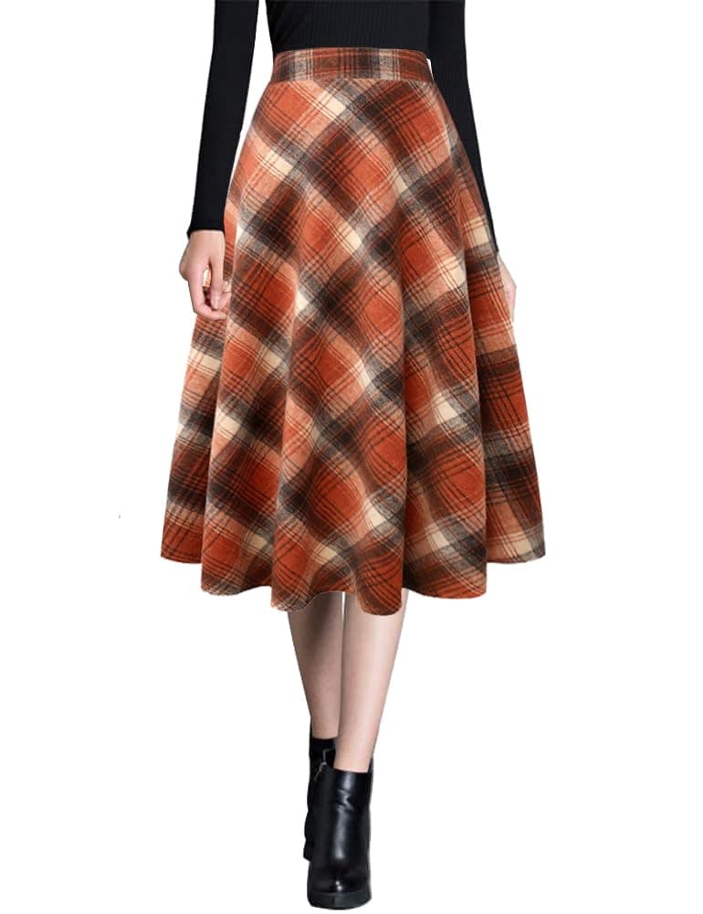 Ylingjun Warm Wool Midi Skirts for Winter Fall